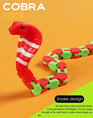 The Cobra 18 Links Wacky Tracks Snap and Click Fidget Toys, 4pcs Fidget Chain Bracelet Finger Sensory Toys, Snake Jigsaw Puzzle Toys for Kids Stress Relief, Party Bag Fillers, Party Favours, Random