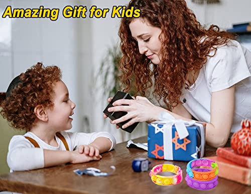 15pcs Push Pop Bracelet Bubble Fidget Toys, Hand Finger Press Multicolor Silicone Wristband Toy, Wearable Autism Special Needs Stress Reliever Fidget Bulk for Kids Party Favors (15pcs)