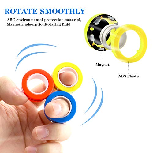 BEIJITA 3 Pcs Magnetic Rings Fidget Toys, Magnet Fidget Rings, Fidget Spinner Magnet Toys for Adults Kids Decompression Anxiety Stress Relief Magnetic Finger Fidget Rings