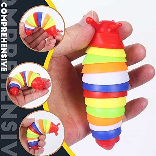 Mini Fidget Slug Articulated Fidget Toy Rainbow, 3D Print Slug, Fun Crawling Sensory Finger Toy Twist Casually Stress Relief Anti-Anxiety Slug Desk Toy, Christmas Birthday Gift for Kids Boys Girls