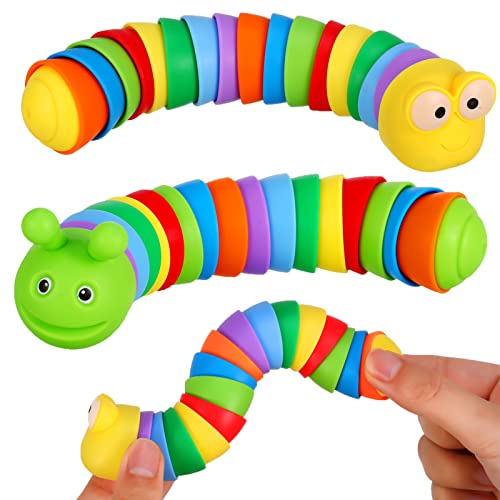 Dacitiery 2Pcs Fidget Slug Toy Articulated Fingers, Realistic 3D Printed Sensory Slug Fidget Toy, Crawling Sensory Toy Stress Relief Toy for Kids Adults