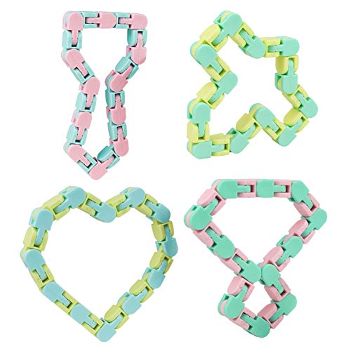 Wacky Tracks Snap and Click Fidget Toys 24 Links 4 Pack for Kids Puzzles Toys Finger Snake for Stress Relief (4 Pack Macaroons)