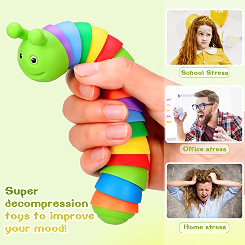 Dacitiery 2Pcs Fidget Slug Toy Articulated Fingers, Realistic 3D Printed Sensory Slug Fidget Toy, Crawling Sensory Toy Stress Relief Toy for Kids Adults