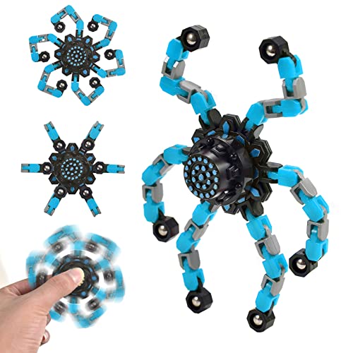 Pipihome Fingertip Spin Top Toy, Handheld Fidget Toys DIY Deformable Stress Relief Fidget Toy for Kids Adults Colorful Sensory Finger Spinner Toy Desk Transformable Creative Mechanical Gyro Toy (Blue)