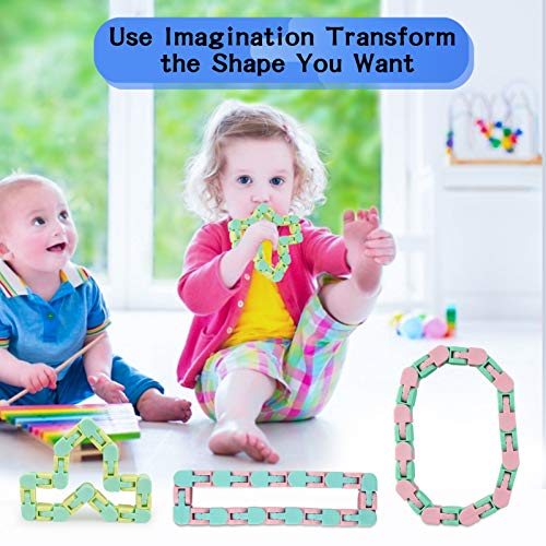 Wacky Tracks Snap and Click Fidget Toys 24 Links 4 Pack for Kids Puzzles Toys Finger Snake for Stress Relief (4 Pack Macaroons)