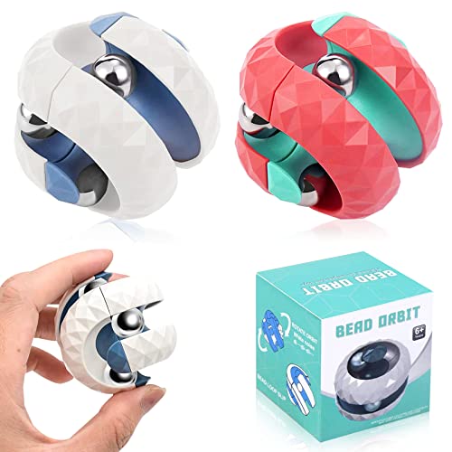 2 Pcs Orbit Ball Fidget Pinball, Track Pinball Finger Spinner Rotating Cube Bead Orbit Ball Maze Ball, Pinball Gyro Cube Anxiety Relief Sensory Toys Educational Puzzle Games for Kids and Adults