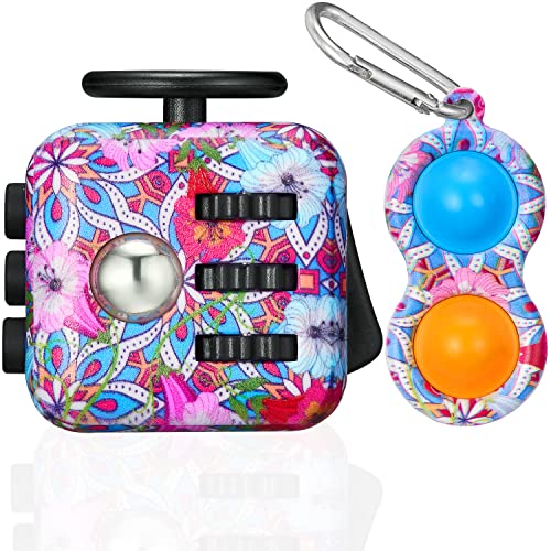 MarckersHome Fidget cube & keychain Bubble Toy Pop Fidget pack Fidget Toys Set 6 Sides Sensory Cube with Click Ball Killing Time Finger Toy Anxiety Relief Stress Gift for Kids&Adults
