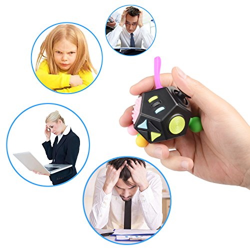 Jim's Store Cube Fidget Toys Cube Stress Relief Fidget Anxiety Relief Toys 12 Sides Decompression Sensory Finger Toy for Adults Kids (black+green)