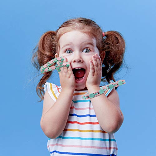 Wacky Tracks Snap and Click Fidget Toys 24 Links 4 Pack for Kids Puzzles Toys Finger Snake for Stress Relief (4 Pack Macaroons)