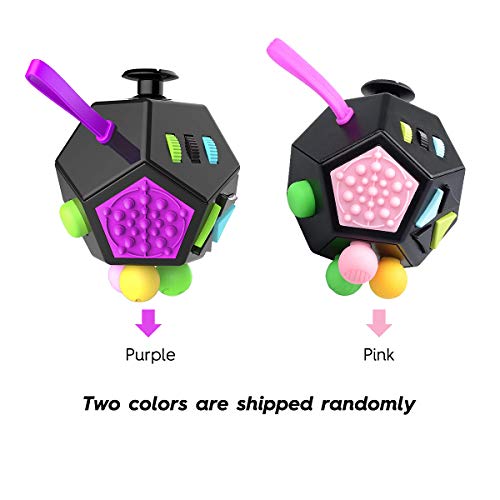 Jim's Store Cube Fidget Toys Cube Stress Relief Fidget Anxiety Relief Toys 12 Sides Decompression Sensory Finger Toy for Adults Kids (black+green)