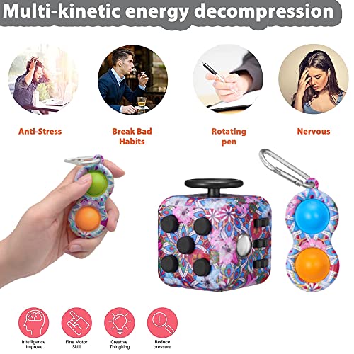 MarckersHome Fidget cube & keychain Bubble Toy Pop Fidget pack Fidget Toys Set 6 Sides Sensory Cube with Click Ball Killing Time Finger Toy Anxiety Relief Stress Gift for Kids&Adults