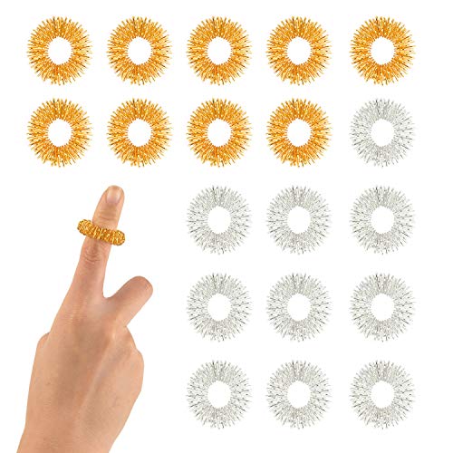 FEPITO 20 Packs Spiky Massage Finger Rings, Finger Acupressure Ring Set Fidget Massage Toy For Kids Teens Adults, 2 Colors