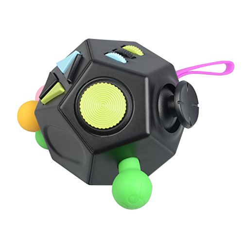 Jim's Store Cube Fidget Toys Cube Stress Relief Fidget Anxiety Relief Toys 12 Sides Decompression Sensory Finger Toy for Adults Kids (black+green)