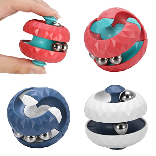 Bestomrogh 3Pcs Orbit Ball Fidget Pinball, Rotating Cube Bead Spinning Ball Finger Spinner Toy Fidget Hand Spinner Sensory Toys for Stress Relief Kids Children Adults