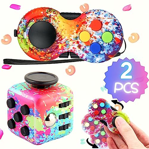 Steemjoey 2 PCS Fidget Toy Set, Fidget Pad, Fidget Toy Cube Sensory Toy Relieves Stress and Anxiety Toys Finger Toy Office Classroom Toy Gift for ADD, ADHD, Autism, Adults, Kids (Colour)