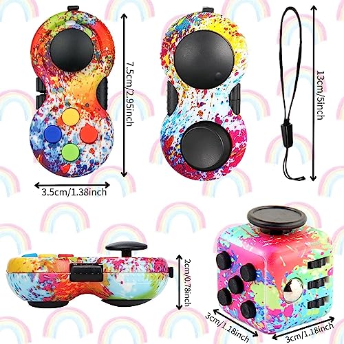 Steemjoey 2 PCS Fidget Toy Set, Fidget Pad, Fidget Toy Cube Sensory Toy Relieves Stress and Anxiety Toys Finger Toy Office Classroom Toy Gift for ADD, ADHD, Autism, Adults, Kids (Colour)