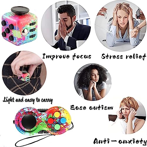 Steemjoey 2 PCS Fidget Toy Set, Fidget Pad, Fidget Toy Cube Sensory Toy Relieves Stress and Anxiety Toys Finger Toy Office Classroom Toy Gift for ADD, ADHD, Autism, Adults, Kids (Colour)