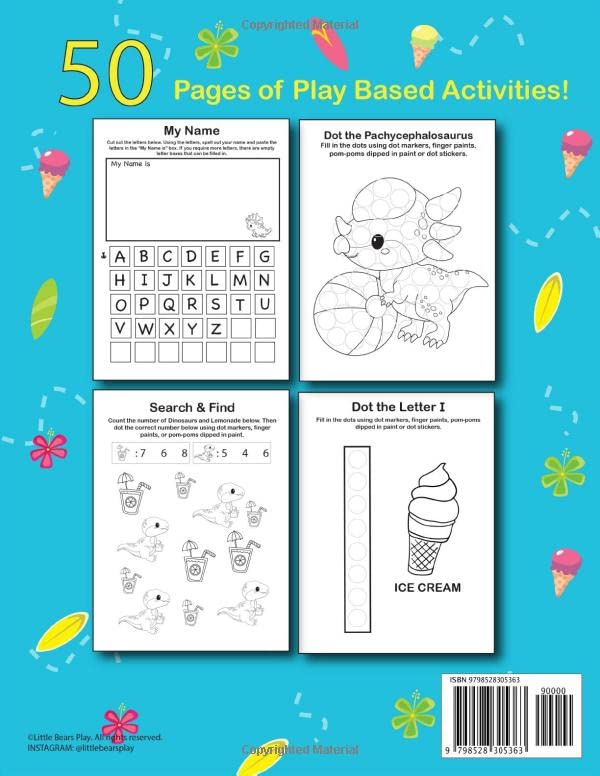 Dinosaur Beach Party Activity Book for Toddlers & Kids Ages 2-4: A Fun Children’s Workbook with Dot Marker, Colouring, Pre-Writing, Mazes, Scissor ... Tracing for Preschoolers & Kindergarteners