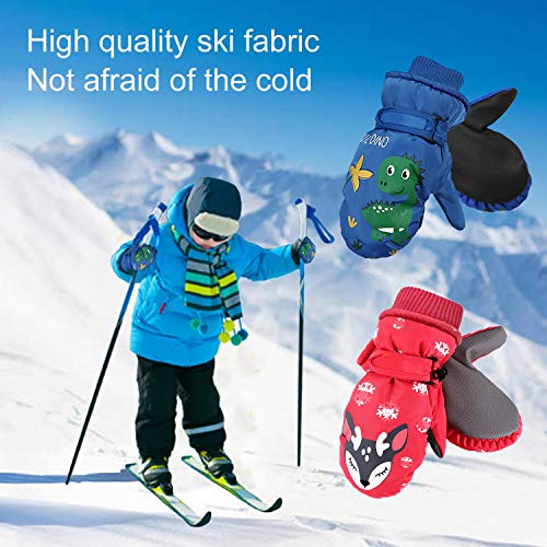 vivianan Kids Winter Warm Snow Mittens-Waterproof Windproof Anti-snow Lovely Cartoon Reindeer Dinosaur Outdoor Snowboarding Cycling Ski Gloves for Children Boys Girls Aged 3-7 (Blue)
