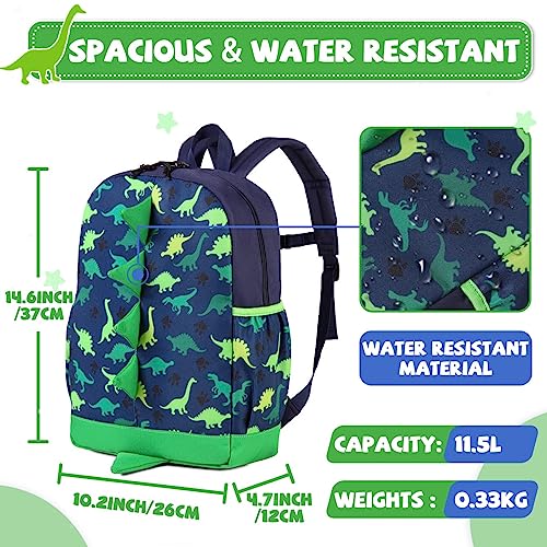 Toddler Backpacks,VASCHY 11.5L Cute Dinosaur Kids Backpack for Boys Water Resistant Children's Backpack for 2 to 5 Years Old School Bag for Kindergarten Daycare with Chest Strap and Side Pocket(Green)