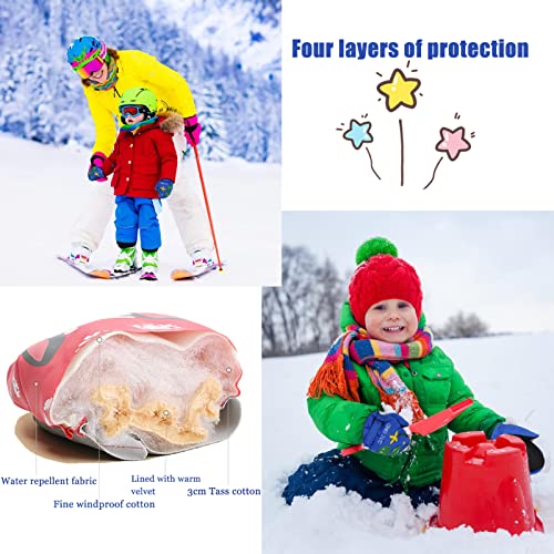 vivianan Kids Winter Warm Snow Mittens-Waterproof Windproof Anti-snow Lovely Cartoon Reindeer Dinosaur Outdoor Snowboarding Cycling Ski Gloves for Children Boys Girls Aged 3-7 (Blue)