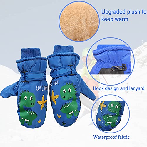 vivianan Kids Winter Warm Snow Mittens-Waterproof Windproof Anti-snow Lovely Cartoon Reindeer Dinosaur Outdoor Snowboarding Cycling Ski Gloves for Children Boys Girls Aged 3-7 (Blue)