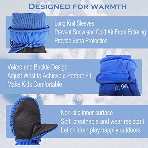 vivianan Kids Winter Warm Snow Mittens-Waterproof Windproof Anti-snow Lovely Cartoon Reindeer Dinosaur Outdoor Snowboarding Cycling Ski Gloves for Children Boys Girls Aged 3-7 (Blue)