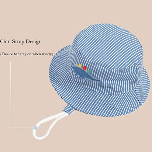 FUYAO Baby Sun Hat Kids Toddler Boys Dinosaur Beach Sun Protection Hat Summer Play Hats Adjustable Chin Strap Bucket Hat (Blue Dinosaur, 6-12 Months)
