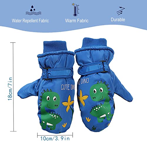 vivianan Kids Winter Warm Snow Mittens-Waterproof Windproof Anti-snow Lovely Cartoon Reindeer Dinosaur Outdoor Snowboarding Cycling Ski Gloves for Children Boys Girls Aged 3-7 (Blue)