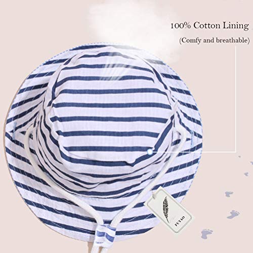 FUYAO Baby Sun Hat Kids Toddler Boys Dinosaur Beach Sun Protection Hat Summer Play Hats Adjustable Chin Strap Bucket Hat (Blue Dinosaur, 6-12 Months)