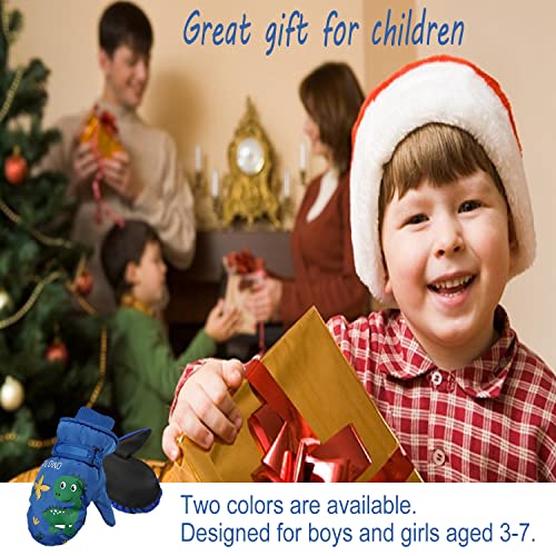 vivianan Kids Winter Warm Snow Mittens-Waterproof Windproof Anti-snow Lovely Cartoon Reindeer Dinosaur Outdoor Snowboarding Cycling Ski Gloves for Children Boys Girls Aged 3-7 (Blue)