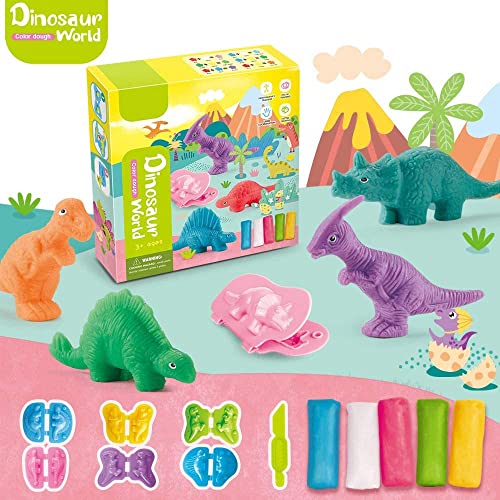 Yeahbo Playdough Sets for Kids 2 3 Years, Modelling Clay for Kids, Air Dry Clay with 6 Dinosaur Mold, Polymer Clay Set, Play Dough Dinosaur Toys Arts and Crafts for Kids Age 4 5 Year