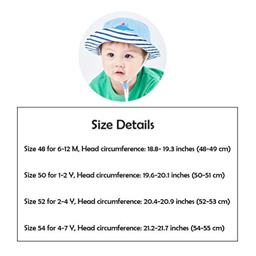 FUYAO Baby Sun Hat Kids Toddler Boys Dinosaur Beach Sun Protection Hat Summer Play Hats Adjustable Chin Strap Bucket Hat (Blue Dinosaur, 6-12 Months)