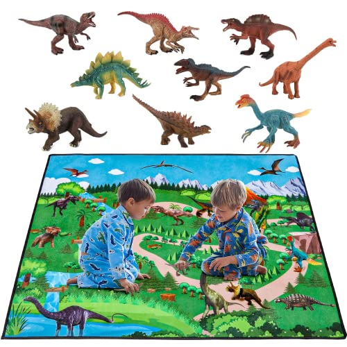 Innoocool Dinosaur Toys for Kids 3 Years Old and Up, Educational Realistic Dinosaur Figures with Activity Play Mat and Trees, Great Gifts for Boys and Girls Including 9 Big Dinosaur Figures