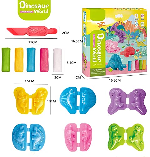 Yeahbo Playdough Sets for Kids 2 3 Years, Modelling Clay for Kids, Air Dry Clay with 6 Dinosaur Mold, Polymer Clay Set, Play Dough Dinosaur Toys Arts and Crafts for Kids Age 4 5 Year