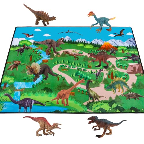 Innoocool Dinosaur Toys for Kids 3 Years Old and Up, Educational Realistic Dinosaur Figures with Activity Play Mat and Trees, Great Gifts for Boys and Girls Including 9 Big Dinosaur Figures