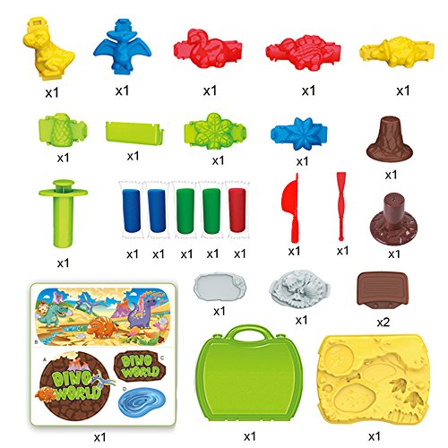 Deardeer Kids Play Dough Dinosaur Play Set 26 Pcs Pretend Play Toy Kit with Dough and Moulds in a Portable Case