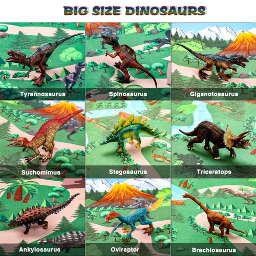Innoocool Dinosaur Toys for Kids 3 Years Old and Up, Educational Realistic Dinosaur Figures with Activity Play Mat and Trees, Great Gifts for Boys and Girls Including 9 Big Dinosaur Figures