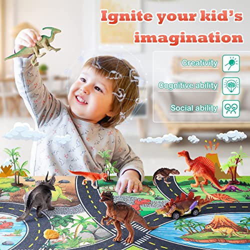 HahaGift Dinosaur Toys/ Games for Kids Age 3 4 5 6 7 Year Old Boy Toys, Dinosaur Figures Play Mat Set for Age 2-5 Gifts for 3-6 Year Old Girls