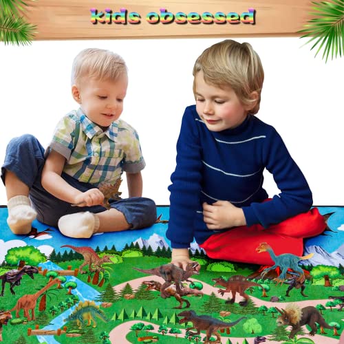 Innoocool Dinosaur Toys for Kids 3 Years Old and Up, Educational Realistic Dinosaur Figures with Activity Play Mat and Trees, Great Gifts for Boys and Girls Including 9 Big Dinosaur Figures