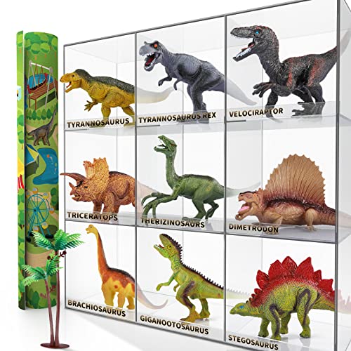 TEMI Dinosaur Toys Figure w/Activity Play Mat & Trees, Educational Realistic Dinosaur Playset to Create a Dino World Including T-Rex, Triceratops, for Kids, Boys & Girls 3 4 5 6 Years