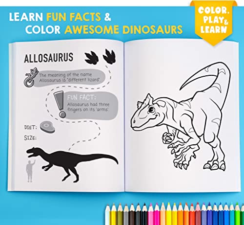 Fun with DINOSAURS: Learning Activity and Coloring Book for Kids Ages 4-8: Coloring, dot-to-dot, mazes, puzzles, jokes and facts (Color, Play, Learn)