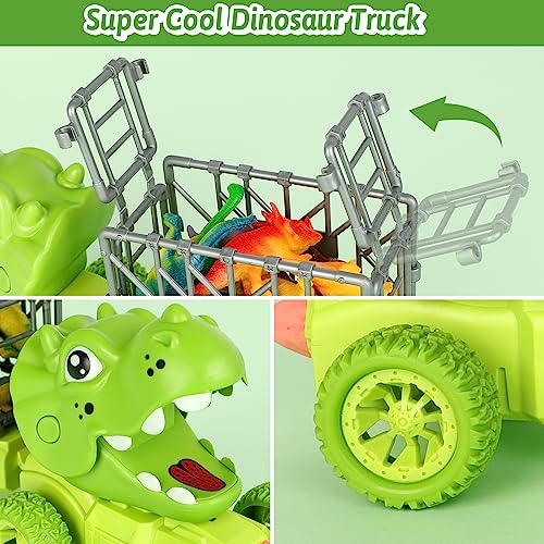NICEWIN Dinosaur Toys for Boys, Kids Toys for 1-5 Year Old with 12 Mini Dinosaurs 3 Trees Dinosaurs Transport Truck for Boys Girls Kids' Play Dinosaur Games Set Gift Present