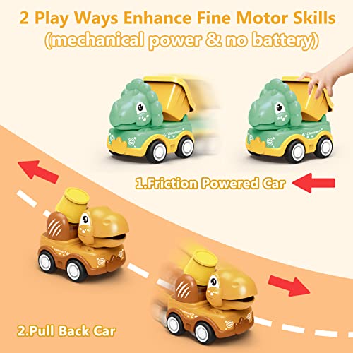 Dinosaur Cars for 2 Year Old Boys, Baby Dino Pull Back Trucks with Play Mat Storage Bag, 6 Pcs Friction Powered Construction Vehicles for Toddler, Kids Dino Truck Birthday Gift for Infant Girl Age 1-3