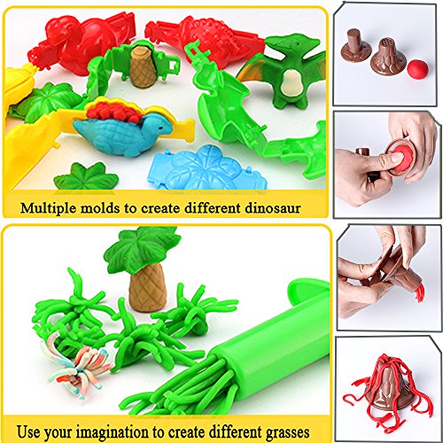 Deardeer Kids Play Dough Dinosaur Play Set 26 Pcs Pretend Play Toy Kit with Dough and Moulds in a Portable Case