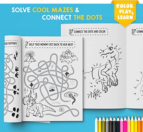 Fun with DINOSAURS: Learning Activity and Coloring Book for Kids Ages 4-8: Coloring, dot-to-dot, mazes, puzzles, jokes and facts (Color, Play, Learn)