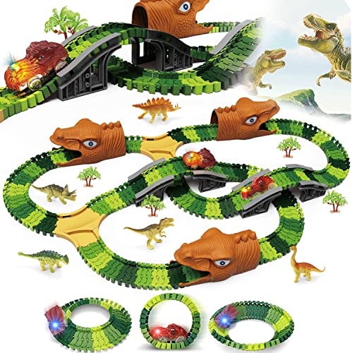 Dinosaur Kids' Play Car Race Tracks Dinosaur Toys Car Toy Set, 268pcs Create A Dinosaur World Racing Track, Flexible Track Playset,Toys for 3 4 5 6 Years Old Boys & Girls, Best Gifts for Kids