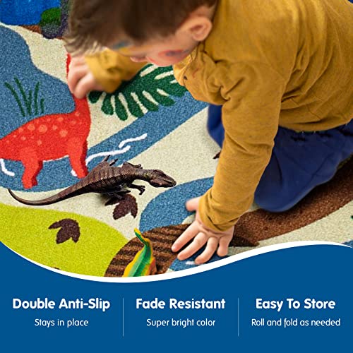 Booooom Jackson Kids Dinosaur Play Rug Dinosaur Rug Area Rug for Playroom Classroom Dinosaur Play Mat Activity Rug Learning Carpet for Boys And Girls