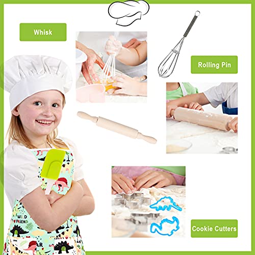 STAY GENT Kids Baking Chef Set 35 Pcs with Dinosaur Apron, Baking Kit Cooking Chef Dress Up Role Play Toys for Boys Girls Children Aged 3 4 5 6 7 8