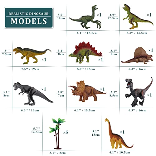 TEMI Dinosaur Toys Figure w/Activity Play Mat & Trees, Educational Realistic Dinosaur Playset to Create a Dino World Including T-Rex, Triceratops, for Kids, Boys & Girls 3 4 5 6 Years